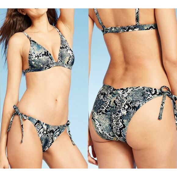 NEW Shade & Shore Snake Skin Print Bikini Set Triangle Top Cheeky Bottom Size M - Picture 1 of 12